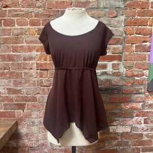 Vintage Fashion Bug Brown Empire Waist Babydoll Sharkbite Hem Top Large